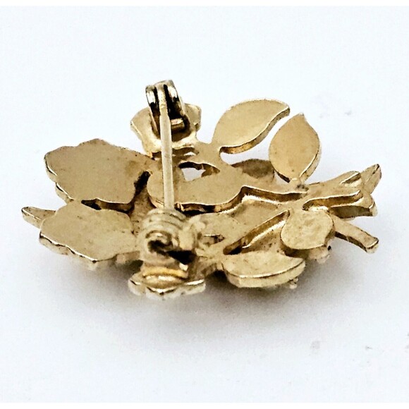 MCM Flower Cluster Brooch Gold Tone Pink Inlay Flowers Faux Pearls 1970 1.6" EUC - Picture 2 of 6